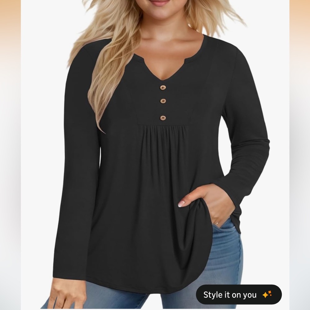 Dressy-Tops V Neck Flowy Pleated Long Sleeve Tunic Fall